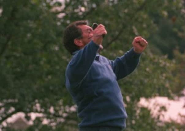 Bernard Gallacher jumps for joy as Europe win the Ryder Cup in 1995