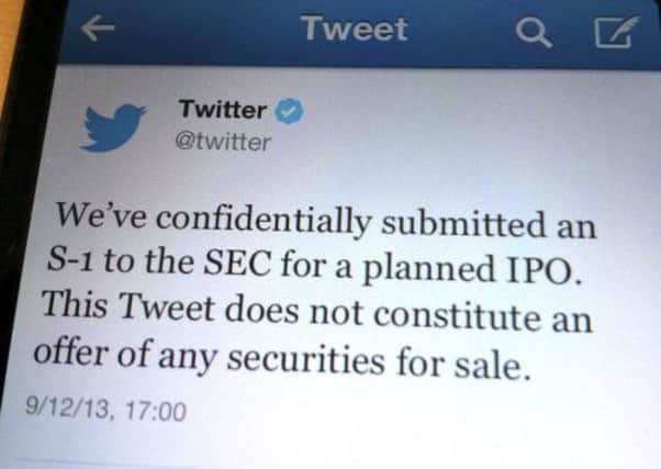 Twitter announced its planned IPO by tweet yesterday, despite chief executive Dick Costolos past denials. Pictures: Reuters