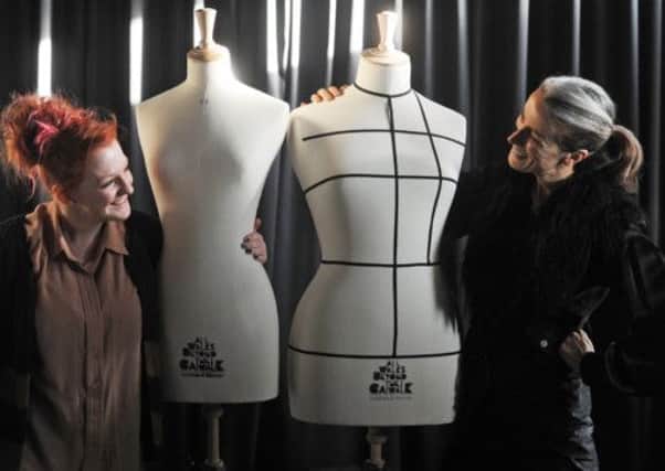 Edinburgh College of Art student Briony Ross and fashion commentator and former Clothes Show presenter Caryn Franklin with the plus size mannequin (right) and the more usual mannequin (left). Picture: TSPL