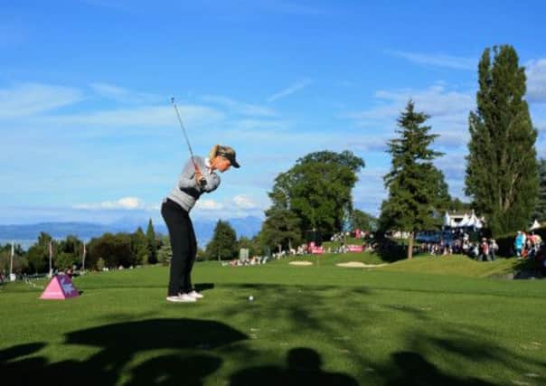 Suzann Pettersen of Norway tees off at the 16th during the first round of the Evian Championship. Picture: Getty