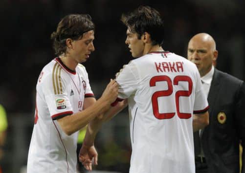 AC Milan captain Riccardo Montolivo goes off injured during his side's game with Torino last night. Picture: Getty