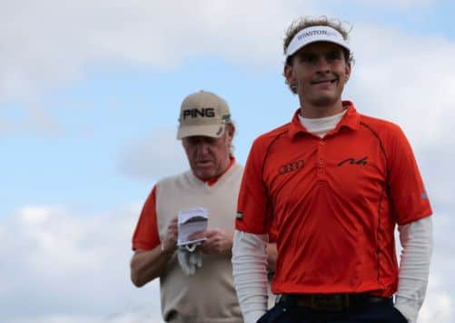 Dutchman Joost Luiten, right, saw off a challenge from Miguel Angel Jimenez to win in front of a home crowd in Zandvoort. Picture: Getty