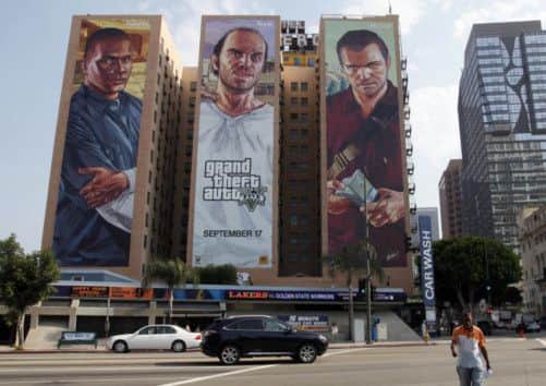 Grand Theft Auto V billboards seen in Los Angeles. Amazon has been embroiled in a row over the breaking of a sales embargo. Picture: AP