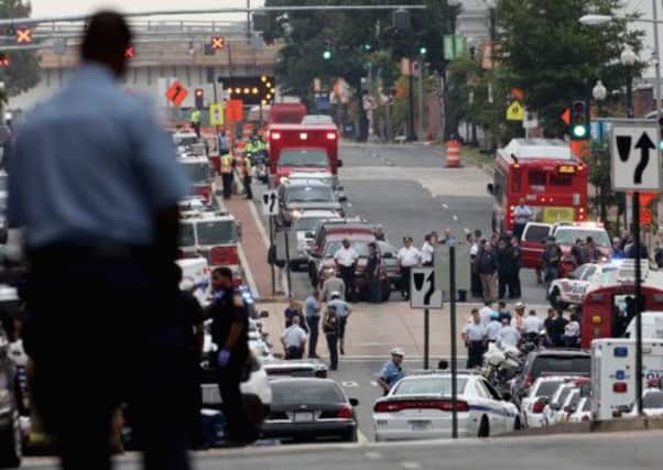 Emergency vehicles and law enforcement personnel respond to the shooting at the Washington Navy Yard. Picture: Getty