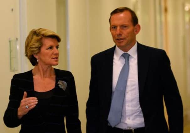 Tony Abbot pictured with Deputy Leader of the Liberal Party Julie Bishop. Picture: AFP