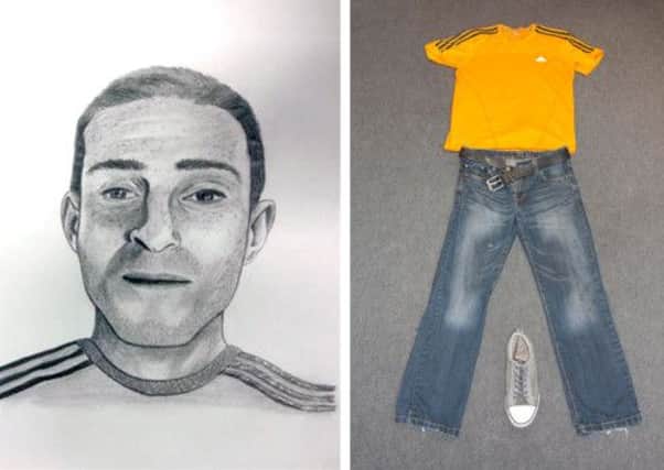 An artist's impression of the man found dead at Aberdeen's Beach Esplanade has been released, together with the man's clothing. Picture: Police Scotland