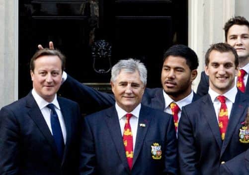 Tuilagis prank as he posed outside No 10 Downing Street. Picture: Getty