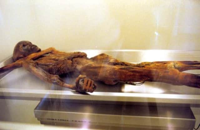 On this day in 1991 Otzi the Iceman, the mummy of a man who lived in about 3,000 BC, was discovered by German tourists. Picture: AP