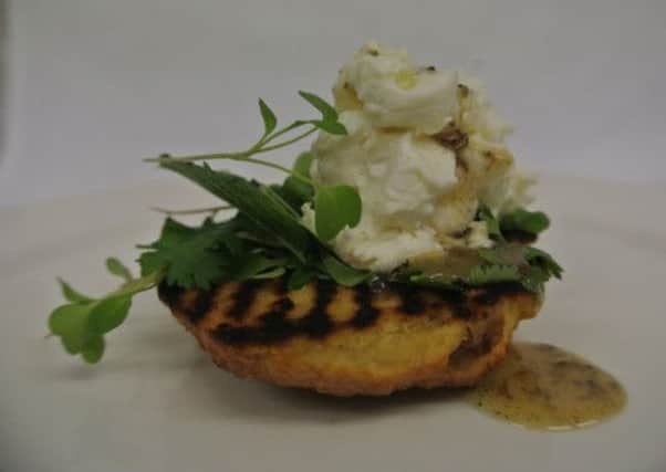 Toasted tea cake with whipped goat's cheese and honey with truffle oil. Picture: Comp

L