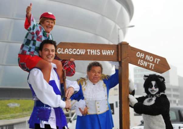 John Barrowman and The Krankies launch the family panto Dick McWhittington alongside Tom Tom the Tomcat at the SECC in Glasgow today. Picture: Robert Perry