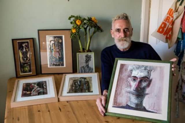 John Byrne with the six works the artist will sell to young people at well below the market rate. Picture: Ian Georgeson