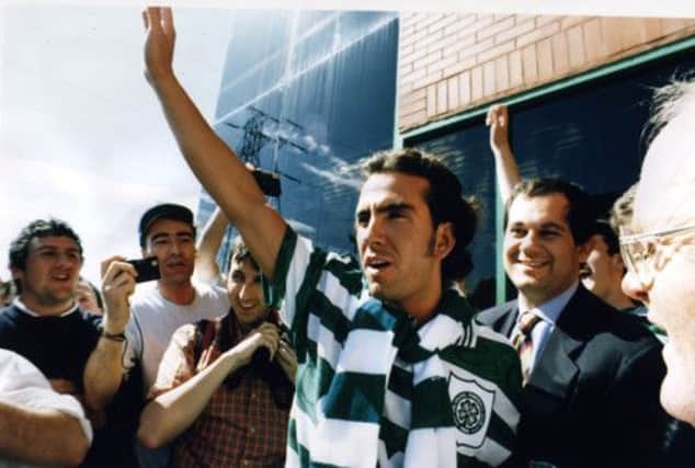 Paolo Di Canio salutes Celtic's fans after joining the club in 1996. Picture: Allan Milligan/TSPL