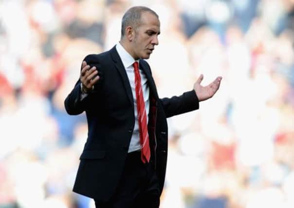 Paolo Di Canio appeals to supporters after his side's loss to WBA . Picture: Getty