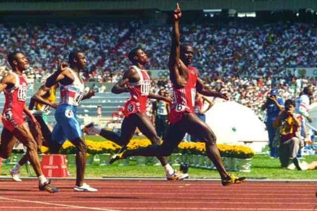 Ben Johnson crosses first, ahead of Carl Lewis, Linford Christie and Calvin Smith, in the infamous 1988 Olympic 100m final. Picture: PA