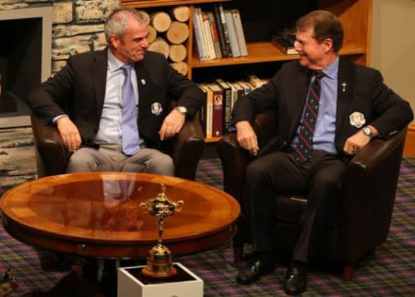 Ryder Cup captains Paul McGinley and Tom Watson take part in a question and answer session in Perth Concert Hall last night.  Picture: PA
