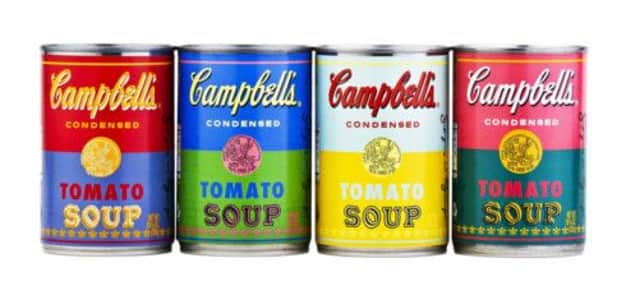 Limited edition cans of Campbell's Tomato Soup with pop-art labels derived from Andy Warhol's original artwork. Picture: Reuters