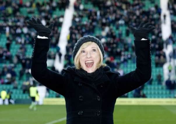 Jane Horrocks invades Hibs' Easter Road pitch. Picture: SNS
