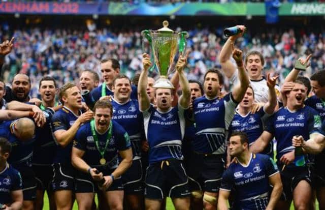 Gordon D'Arcy of Leinster lifts the Heineken Cup trophy in 2012. Picture: Getty