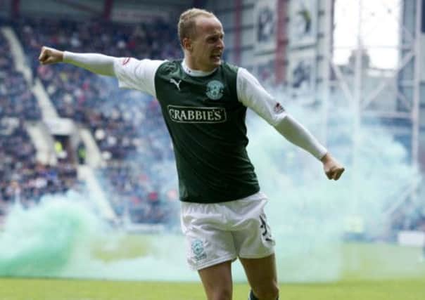 Leigh Griffiths celebrates a goal during his time at Hibs. Picture: SNS
