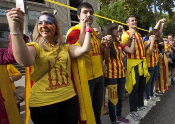 Part of the massive Catalan human chain two weeks ago. Picture: Getty