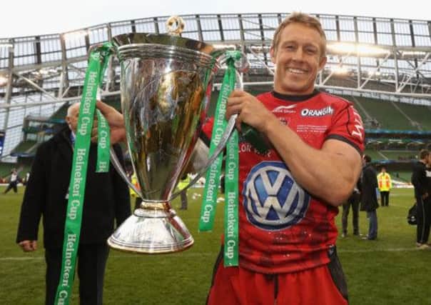 Jonny Wilkinson, the Toulon captain, holds the Heineken Cup after victory in last season's final. Picture: Getty