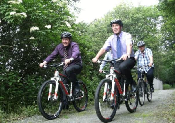Transport Minister Keith Brown travels along the Peebles-Innerleithen path. Picture: TSPL