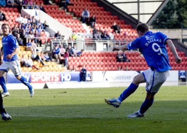 Steven MacLean fires the ball home to grab the equaliser for St Johnstone. Picture: SNS