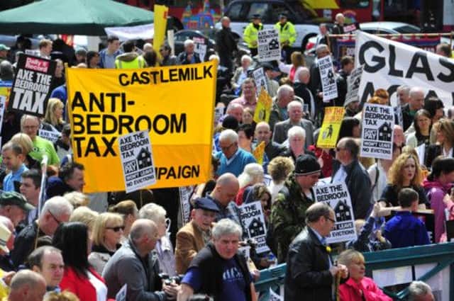 Demonstrators protest the 'bedroom tax' in George Square, Glasgow. Picture: Robert Perry