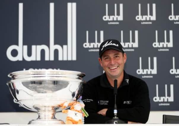 David Howell talks to the media after his victory at the Alfred Dunhill Links Championship. Picture: Getty