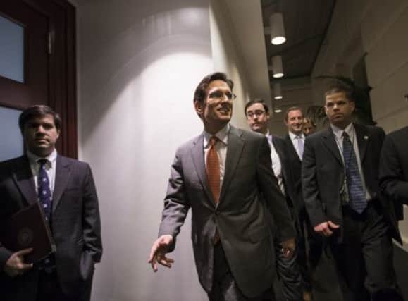 House majority leader Eric Cantor arrives for a meeting with fellow Republicans. He has vowed to combat Obamacare. Picture: AP