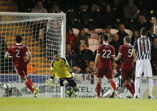 St Mirren's Steven Thompson scores the opener. Picture: SNS