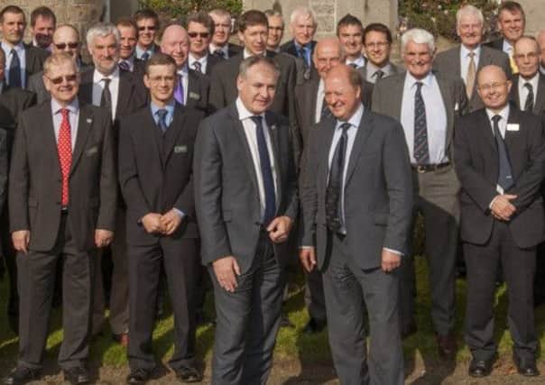 Richard Lochhead left, and Nigel Miller with former presidents and chief executives of the NFU. Picture: Paul Watt
