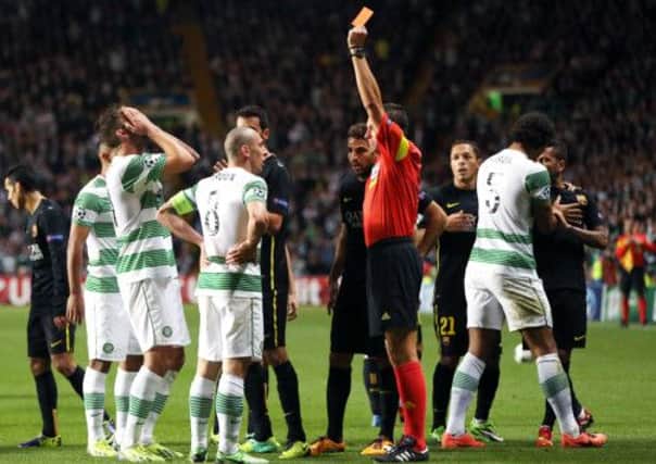 Celtic captain Scott Brown's tackle lead to red card. Picture: Getty