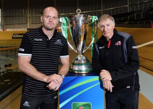 Gregor Townsend (left) joins Alan Solomons as they launch the 2013/2014 Heineken Cup. Picture: SNS