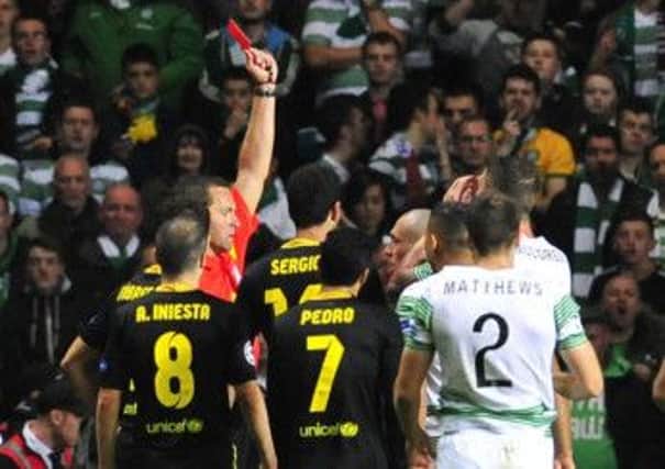 Scott Brown was red-carded for a kick at Neymar. Picture: Robert Perry