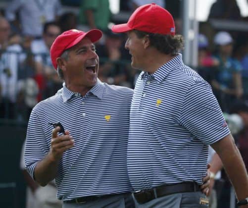 Fred Couples, left, and Phil Mickelson blend in nicely. Picture: Reuters