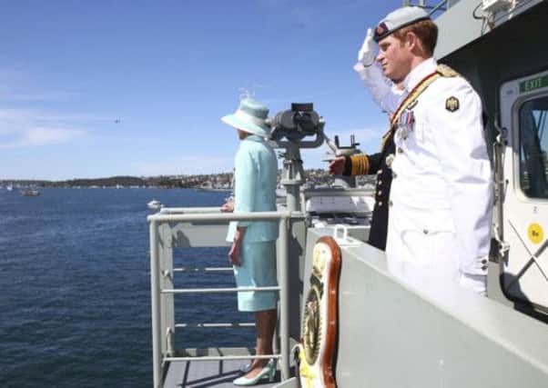 Prince Harry onboard the HMAS Leeuwin. Picture: AP