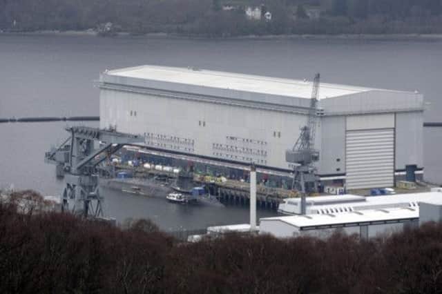 A trident submarine is pictured with a long lens at the Faslane naval base. Picture: Getty