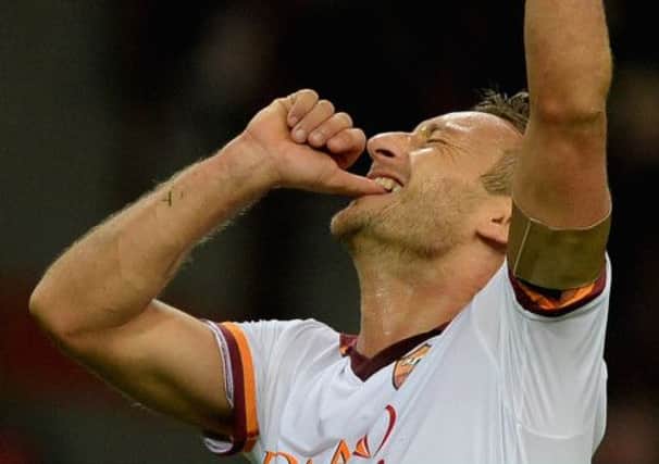 Francesco Totti celebrates his second goal in the 3-0 win over Inter Milan at the weekend. Picture: Getty