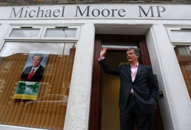 Michael Moore at his constituency office in Galashiels today. Picture: PA