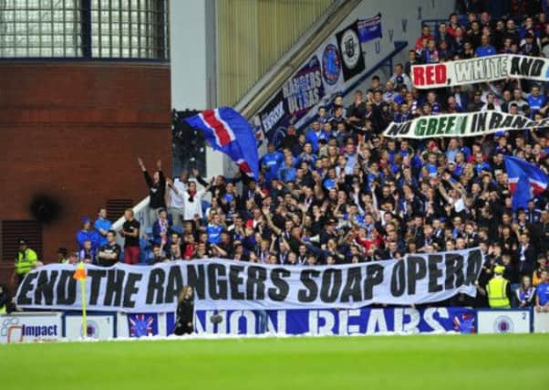 Banners such as this have become increasingly common at Rangers games. Picture: Robert Perry/TSPL