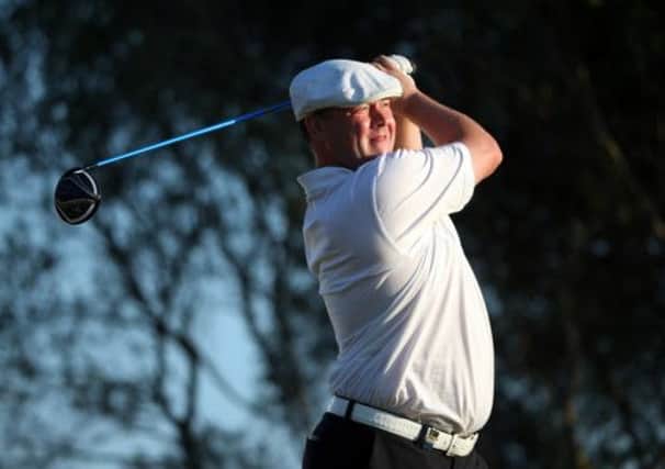 Glaswegian Chris Doak hits his tee-shot on the 12th hole during the first round in Portugal. Picture:Getty