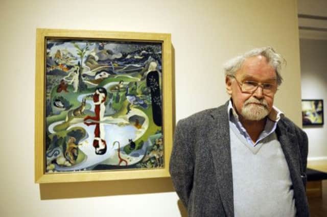 Alasdair Gray with his work Eden and After. Picture: Greg Macvean