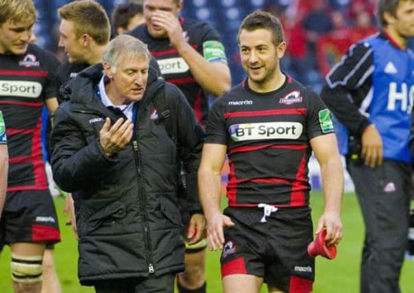 Edinburgh head coach Alan Solomons, left, with Greig Laidlaw at full-time. Picture: SNS