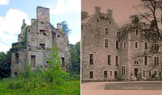 Now and then: Cavers Castle will need substantial restoration work if it finds a buyer. Picture: Comp