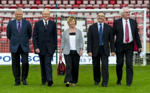 All smiles at East End Park: Jim Jefferies, Ian Hunter, Margaret Ross, Bob Garmory and Jim Leishman. Picture: SNS