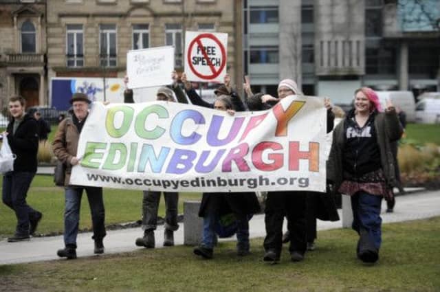 The Occupy protesters in St Andrew Square were eventually forced to move their camp to the Meadows. Picture: Greg Macvean