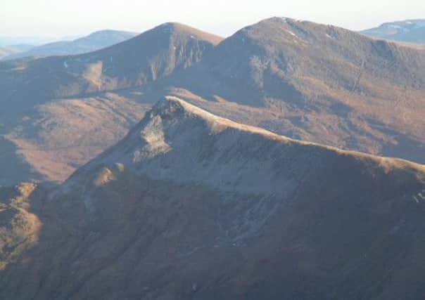 Stob Ban viewed from the Grey Corries, almost overlooked by the two higher Munros of Stob Coire Easain and Stob a` Choire Mheadhoin.