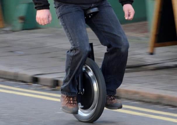 The electric unicycle, whose battery lasts for up to ten hours. Picture: SWNS