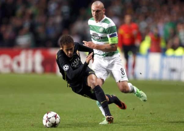 Scott Brown was sent off for a kick at Neymar when Celtic met Barcelona. Picture: Getty